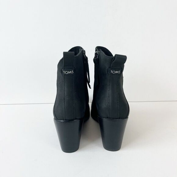 Toms Sutton Wedge Ankle Boot Black Leather Booties Pull On Women’s Size 7 - Picture 4 of 10